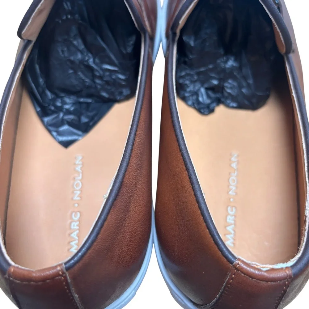 Marc Nolan Mens Cognac Brown Leather Bit Loafer Sneakers Silver Hardware SZ 16